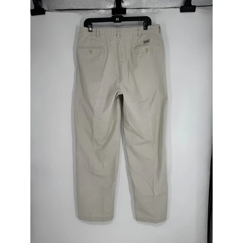 Polo Ralph Lauren Andrew Pants Mens Size 35x32 Khaki Vintage Baggy Pleated Chino